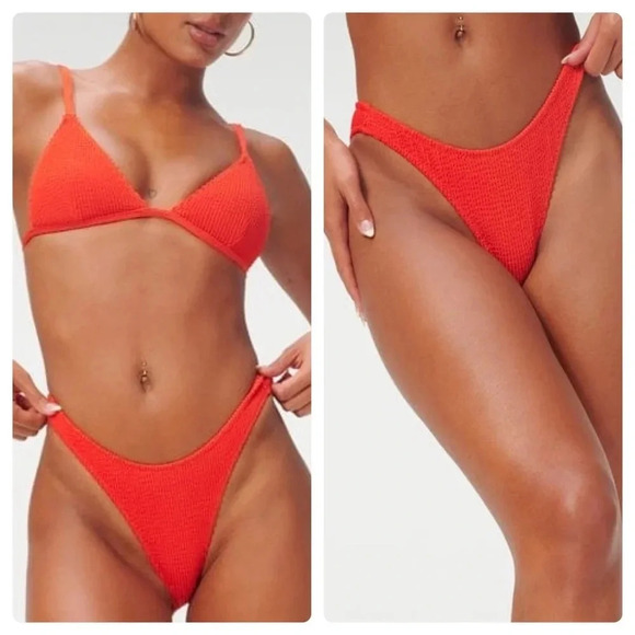 SALE‼️Good American Always Fits Red Ribbed Bikini Bottom - Picture 1 of 5